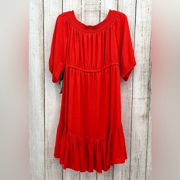 Vince Camuto Off The Shoulder Dress Size‎ 16W Ruffle Hem Half Sleeve Orange - Picture 3 of 10